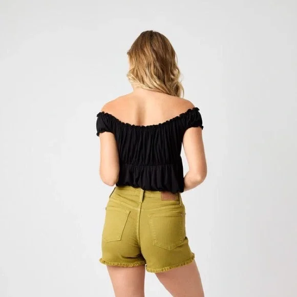 Judy Blue Mid-Rise Garment Dyed Fray Hem Shorts - Picture 3 of 3